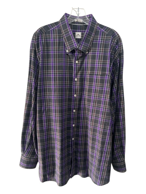 Peter Millar Size XXL Gray & Purple Cotton Plaid Button up Long Sleeve Shirt Gray & Purple / XXL