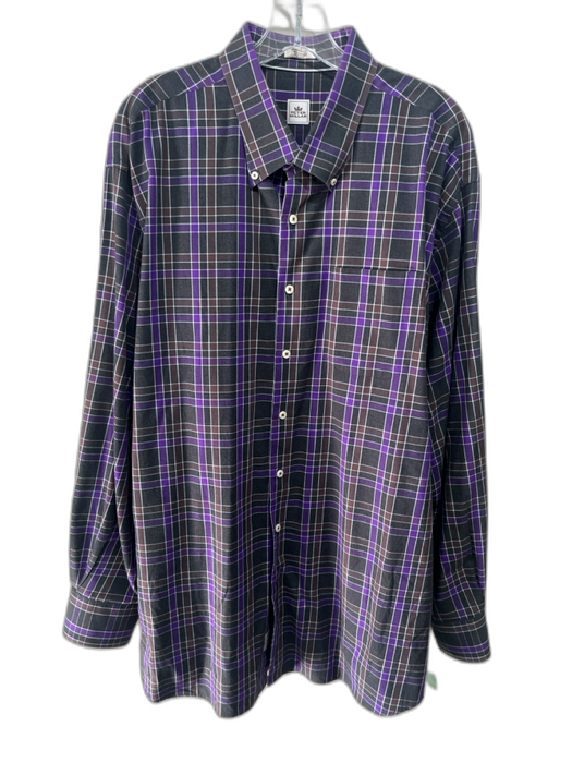 Peter Millar Size XXL Gray & Purple Cotton Plaid Button up Long Sleeve Shirt Gray & Purple / XXL