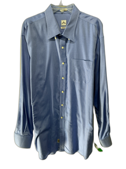 Peter Millar Size XXL Blue & White Cotton Micro Button Up Long Sleeve Shirt Blue & White / XXL
