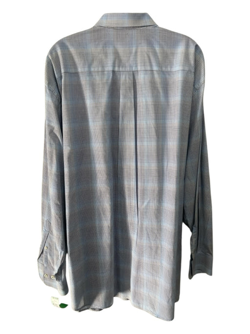 Peter Millar Size XXL White & Blue Cotton Grid Button Up Men's Long Sleeve Shirt White & Blue / XXL