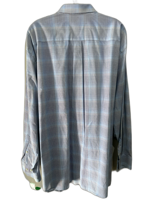 Peter Millar Size XXL White & Blue Cotton Grid Button Up Men's Long Sleeve Shirt White & Blue / XXL