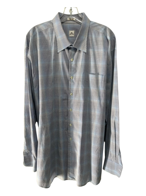 Peter Millar Size XXL White & Blue Cotton Grid Button Up Men's Long Sleeve Shirt White & Blue / XXL