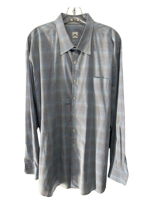 Peter Millar Size XXL White & Blue Cotton Grid Button Up Men's Long Sleeve Shirt White & Blue / XXL