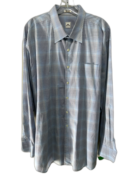Peter Millar Size XXL White & Blue Cotton Grid Button Up Men's Long Sleeve Shirt White & Blue / XXL