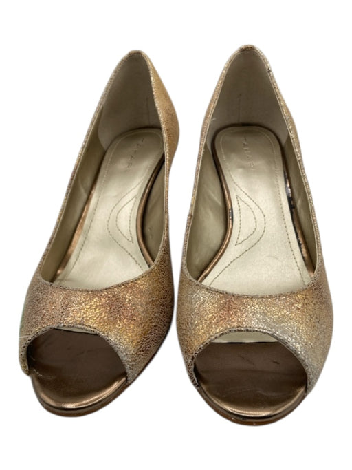 Tahari Shoe Size 7.5 Gold Leather Cracked leather Wedge Pumps Gold / 7.5