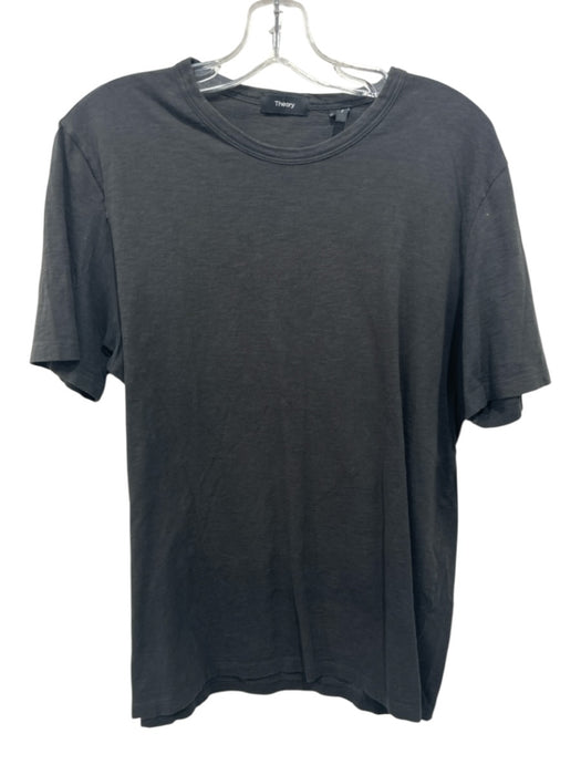 Theory Size L Black Cotton Solid T shirt Crew Men's Short Sleeve Black / L