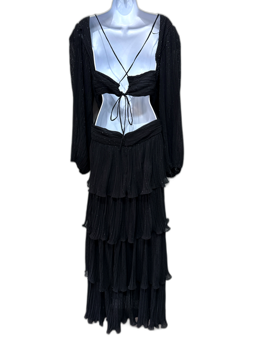 ASTR Size M Black Polyester Tiered Long Sleeve Open Back Metallic Detail Dress Black / M