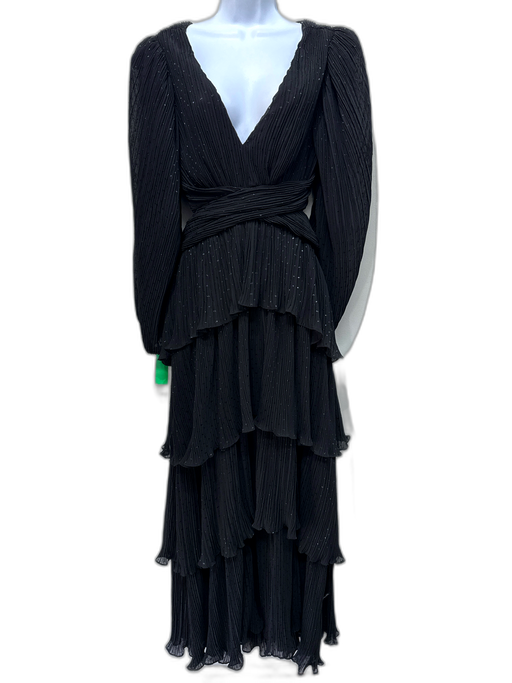 ASTR Size M Black Polyester Tiered Long Sleeve Open Back Metallic Detail Dress Black / M