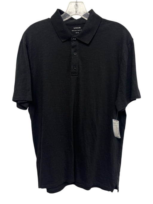 Vince Size M Black Cotton Solid Polo Men's Short Sleeve Black / M