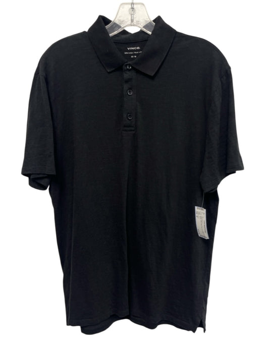 Vince Size M Black Cotton Solid Polo Men's Short Sleeve Black / M