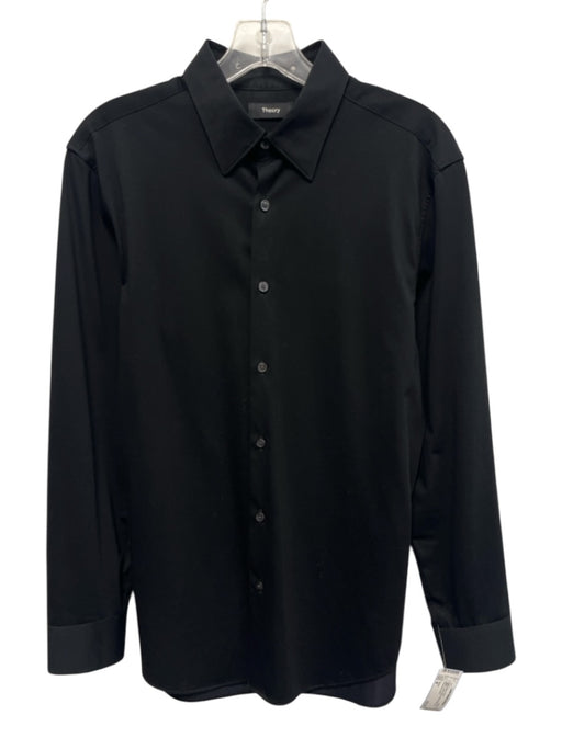 Theory Size M Black Cotton Blend Solid Button Up Men's Long Sleeve Shirt Black / M