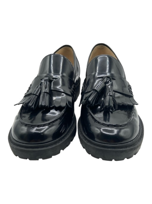 Marc Fisher Shoe Size 7.5 Black Leather Chunk Heel Tassles Patent Loafers Black / 7.5