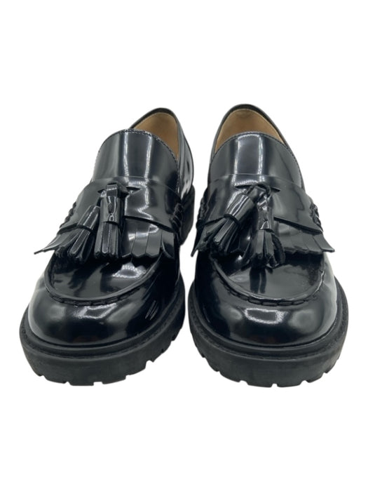 Marc Fisher Shoe Size 7.5 Black Leather Chunk Heel Tassles Patent Loafers Black / 7.5