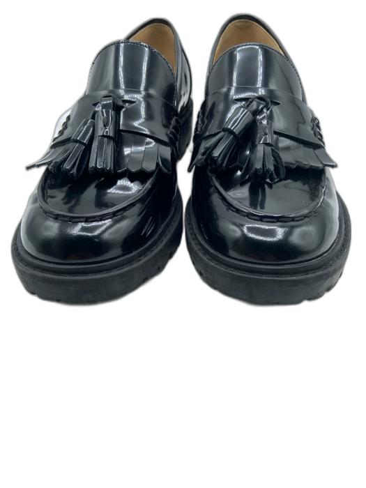 Marc Fisher Shoe Size 7.5 Black Leather Chunk Heel Tassles Patent Loafers Black / 7.5