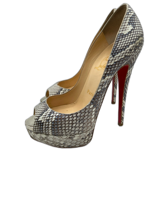 Christian Louboutin Shoe Size 37 Gray & White Snake Leather Platform Pumps Gray & White / 37