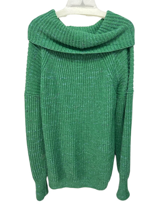Free People Size S Green Cotton & Acrylic Neppy Drop Shoulder Cowl neck Sweater Green / S