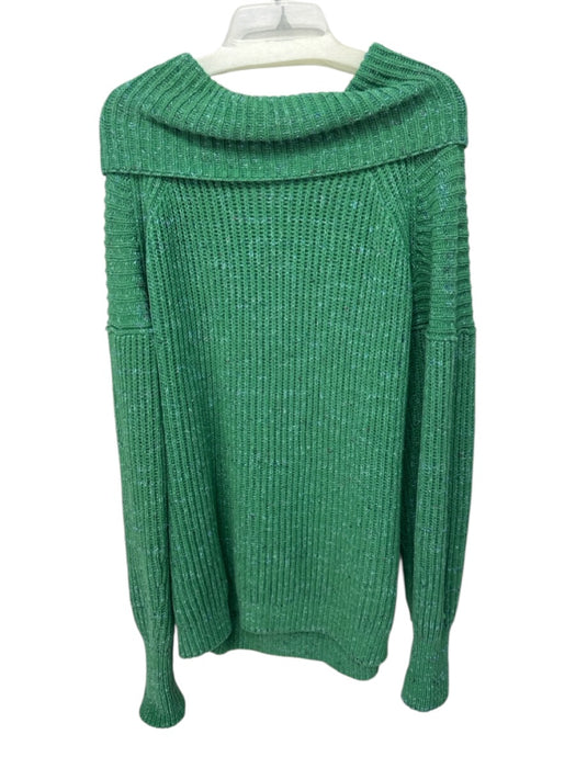 Free People Size S Green Cotton & Acrylic Neppy Drop Shoulder Cowl neck Sweater Green / S