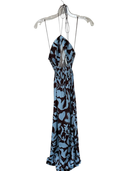 La Ligne Size S Brown & Blue Abstract Halter Neck Maxi Dress Brown & Blue / S