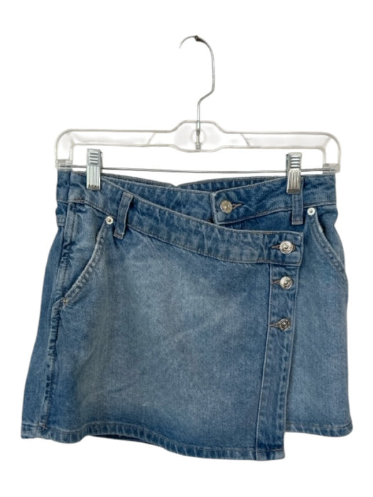 Free People Size 27 Light Wash Cotton Asymetric Button Pockets Mini Skort Light Wash / 27