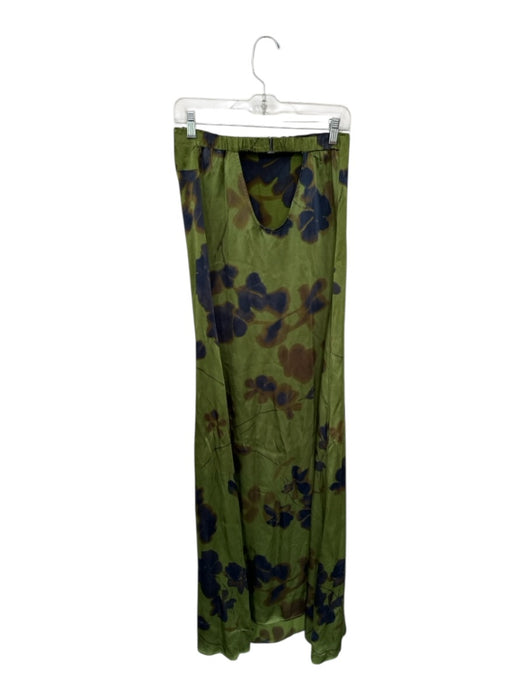 Resa Size S Green & Brown Viscose Satin Strapless Elastic Floral Dress Green & Brown / S