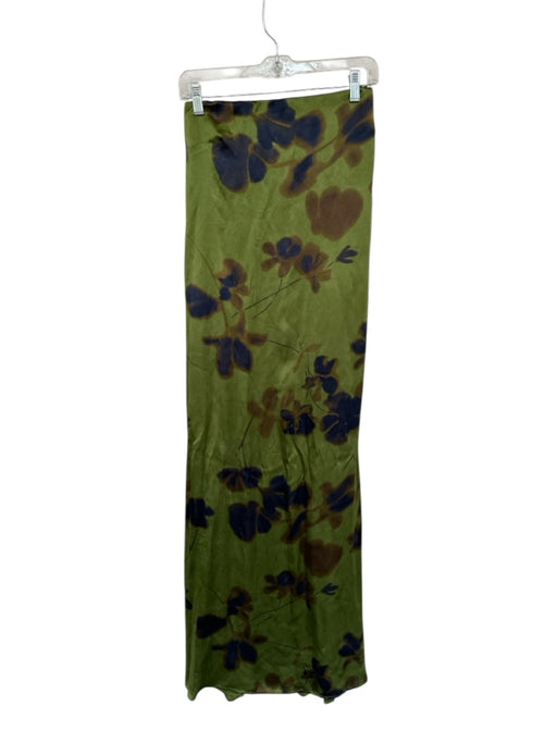 Resa Size S Green & Brown Viscose Satin Strapless Elastic Floral Dress Green & Brown / S