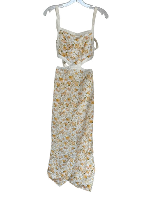Significant Other Size 4 Cream & Yellow Linen Blend Floral Side Cutout Dress Cream & Yellow / 4