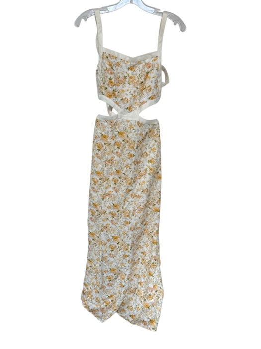 Significant Other Size 4 Cream & Yellow Linen Blend Floral Side Cutout Dress Cream & Yellow / 4