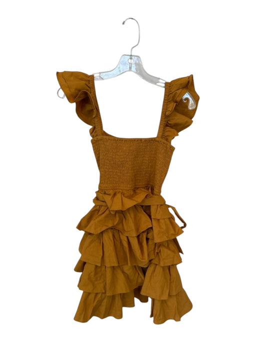 Tularosa Size XS Orange Cotton Smocked Top Ruffle sleeve Tie Waist Dress Orange / XS