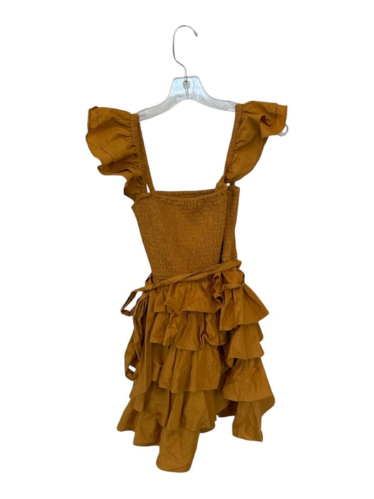 Tularosa Size XS Orange Cotton Smocked Top Ruffle sleeve Tie Waist Dress Orange / XS