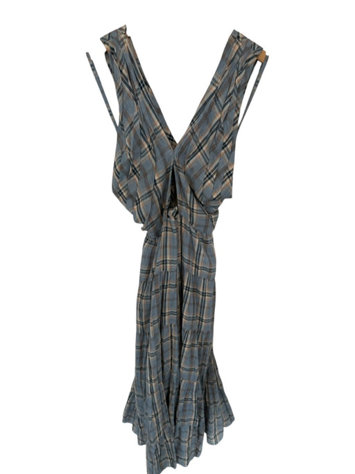 Ulla Johnson Size 2 Blue & Brown Cotton Halter Neck Plaid keyhole front Dress Blue & Brown / 2