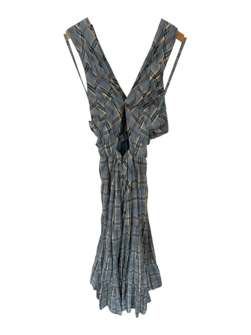 Ulla Johnson Size 2 Blue & Brown Cotton Halter Neck Plaid keyhole front Dress Blue & Brown / 2