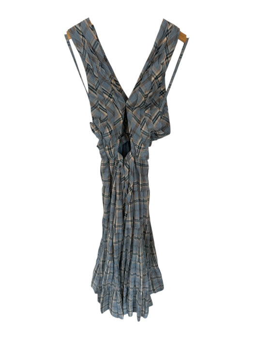 Ulla Johnson Size 2 Blue & Brown Cotton Halter Neck Plaid keyhole front Dress Blue & Brown / 2