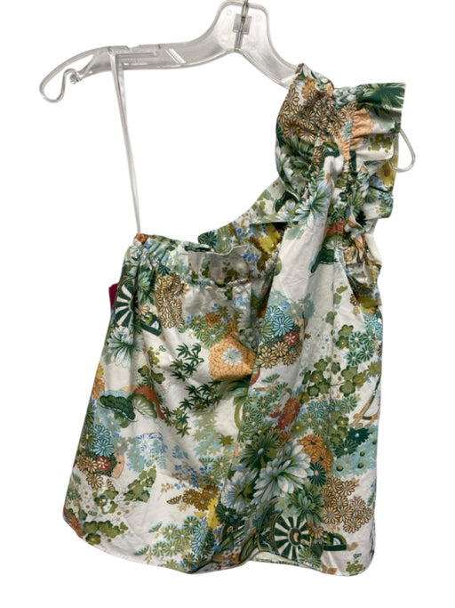 Mason's Daughter Size S Green, White, Orange Cotton Botanical Ruffle Trim Top Green, White, Orange / S