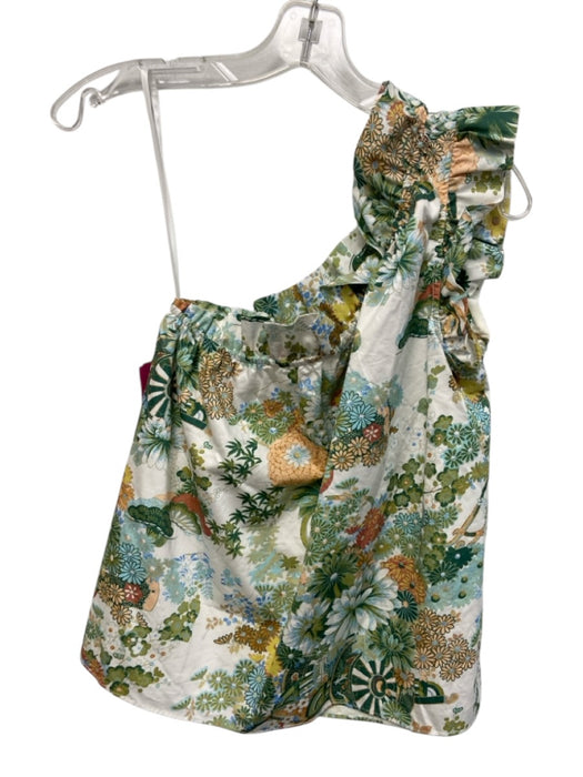 Mason's Daughter Size S Green, White, Orange Cotton Botanical Ruffle Trim Top Green, White, Orange / S