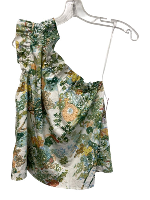 Mason's Daughter Size S Green, White, Orange Cotton Botanical Ruffle Trim Top Green, White, Orange / S