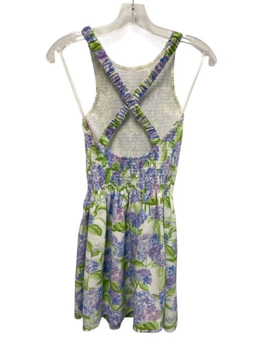 Hill House Size XS Blue, Green, White Shirred Hydrangeas high neck Mini Dress Blue, Green, White / XS