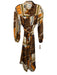 Alden Adair Size S Brown, Cream, Orange Polyester Satin Chain Button Down Dress Brown, Cream, Orange / S