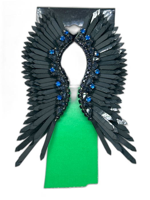 Mignonne Gavigan Teal Green & Blue Post Back Wing Crystal Embellished Earrings Teal Green & Blue