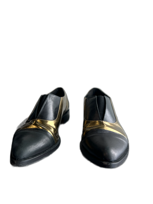 Jenni Kayne Shoe Size 39 Black & Gold Leather Pointed Toe Stretch Panels Shoes Black & Gold / 39