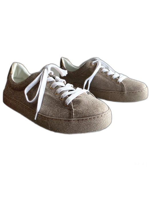 Schutz Shoe Size 8 Silver Fabric Sparkle Low Top Lace Up Sneaker Shoes Silver / 8