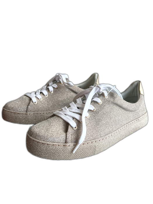 Schutz Shoe Size 8 Silver Fabric Sparkle Low Top Lace Up Sneaker Shoes Silver / 8