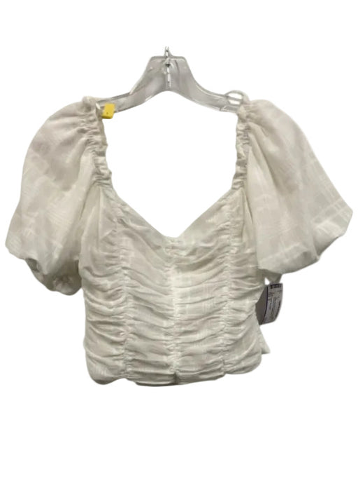 ASTR The Label Size S White Polyester Short Puff Sleeve Ruched Front Crop Top White / S