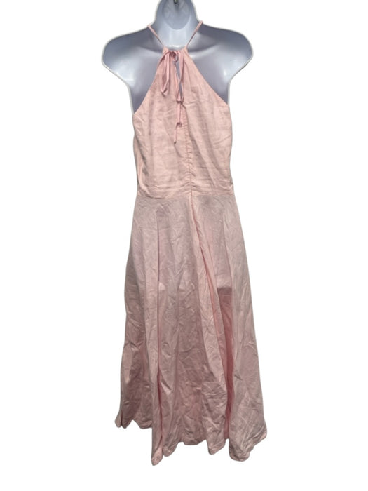Fanm Mon Size Small Light Pink Linen Sleeveless Floral Embroidery Maxi Dress Light Pink / Small