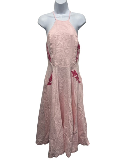 Fanm Mon Size Small Light Pink Linen Sleeveless Floral Embroidery Maxi Dress Light Pink / Small