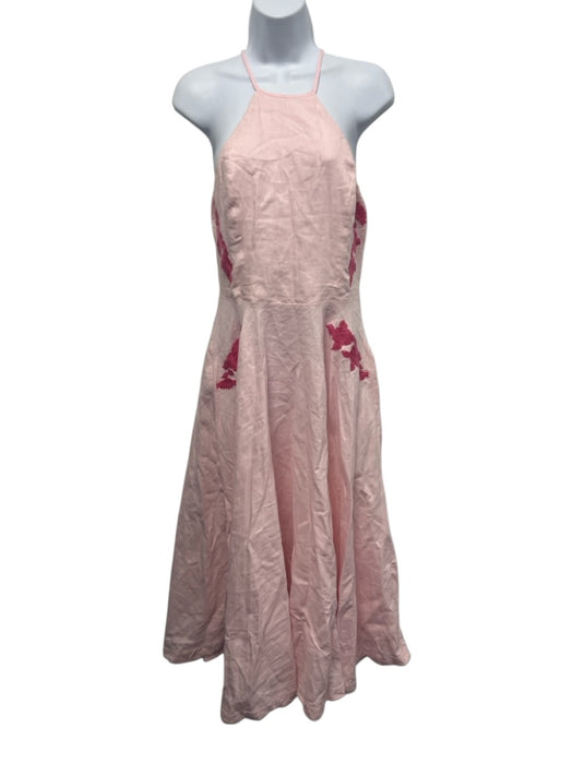Fanm Mon Size Small Light Pink Linen Sleeveless Floral Embroidery Maxi Dress Light Pink / Small