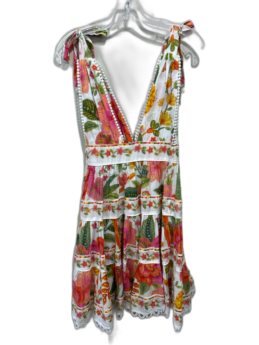 Farm Rio Size XS Pink, Green, Orange Cotton Sleeveless Floral Print V Neck Dress Pink, Green, Orange / XS
