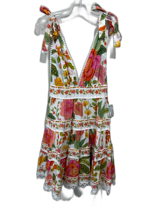Farm Rio Size XS Pink, Green, Orange Cotton Sleeveless Floral Print V Neck Dress Pink, Green, Orange / XS