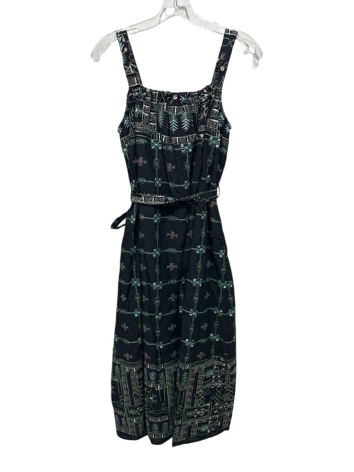 &merci Size XS Black, Green, Multi Cotton Embroidered Elastic Neck Paneled Dress Black, Green, Multi / XS