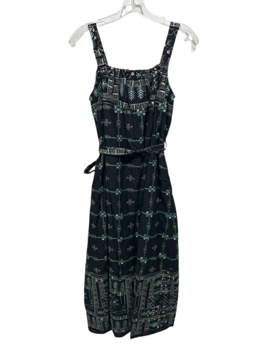 &merci Size XS Black, Green, Multi Cotton Embroidered Elastic Neck Paneled Dress Black, Green, Multi / XS