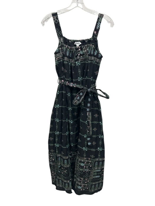 &merci Size XS Black, Green, Multi Cotton Embroidered Elastic Neck Paneled Dress Black, Green, Multi / XS